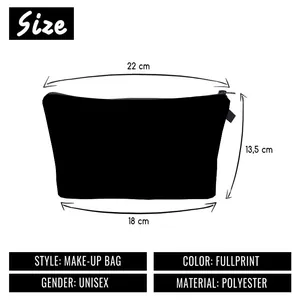 Detail showing dimensions of sunflower makeup bag with 22cm top width and 13.5cm height