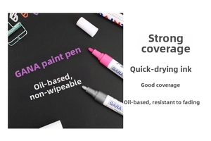 Close-up of pink and white oil-based paint markers showing nib detail and coverage
