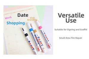 Close-up of four colored paint markers on a notebook for DIY graffiti and signature