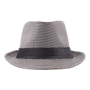 Classic houndstooth fedora hat with black ribbon band for men and women