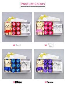 Detail view of soap rose gift box sets with teddy bear and small jewelry compartment