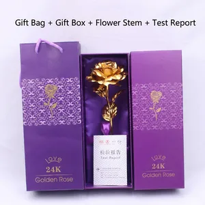 Golden foil rose gift set with purple damask patterned box and certificate for Christmas