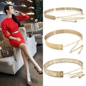 Women Fashion Metal Waist Belt Mirror Polished Alloy Corset Wide Adjustable Chain Link Body Accessory For Dress Coat