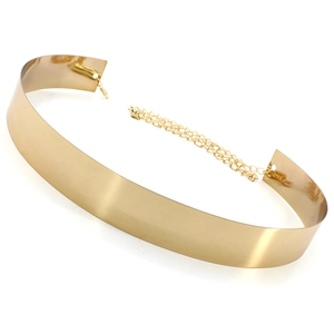 Minimalist polished gold metal waist belt with adjustable chain for women dresses