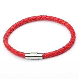 Red braided leather bracelet for men and women with silver magnetic clasp closure
