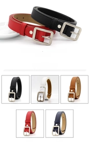Detail of classic women leather belt set with silver pin buckle in five assorted colors