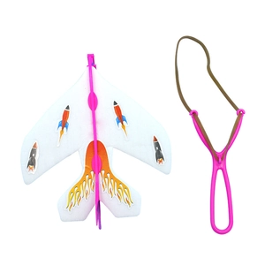 Catapult foam airplane toy set with pink launcher and white glider for kids