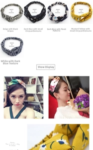 Detail of floral and striped fabric headbands showing soft texture and elastic design