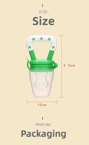 Detail view of baby fruit feeder with green star handle and food-grade silicone mesh