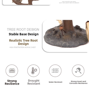 Detail view of the tree root base with rustic wood texture for jewelry display stand