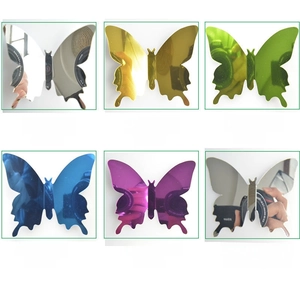 Detailed comparison of 3D mirror butterfly wall stickers in silver, gold, and multi-color