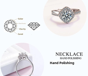 Detailed close-up showing the halo setting, side structure, and 4C diamond grading chart