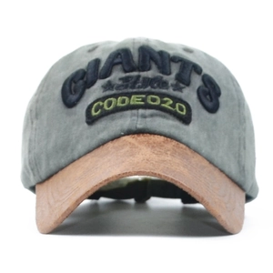 Casquette de baseball en denim gris-vert vintage avec broderie Giants et bord bois