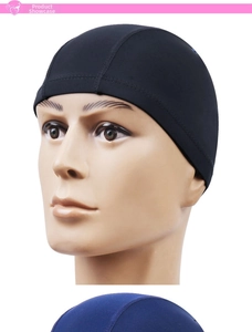 Close-up of black breathable cycling skull cap with four-needle six-thread stitching