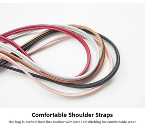 Detailed macro shot of high-quality colorful faux leather shoulder straps with fine stitching