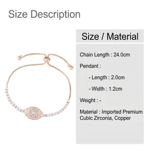 Pulsera ajustable Ojo Turco con circonitas AAA y base de cobre bañada en oro rosa