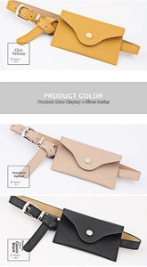 Detail view of mini PU leather waist bags in yellow, apricot and black colors