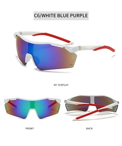 Dettaglio degli occhiali da ciclismo bianchi con lenti colorate e fori di ventilazione