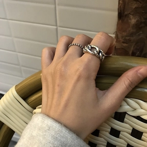925 sterling silver vintage braided chain and beaded rings set worn on fingers