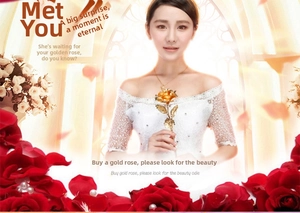 Detail of a decorative gold foil rose with metallic texture held by a bride in a gown
