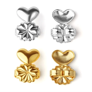 Copper heart-shaped earring lifters in gold and silver finish for support and anti-sagging