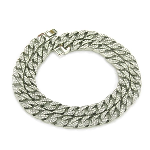 Silver iced out Cuban link chain necklace with sparkling crystals and a box clasp
