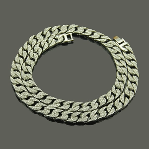 Men's hip hop silver Cuban link chain necklace with sparkling iced out rhinestones