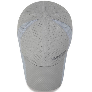 Light gray quick-dry baseball cap with breathable laser-cut holes and SPORTS fashion text