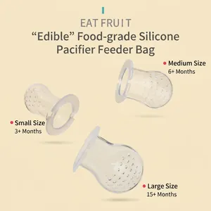 Food-grade silicone baby fruit feeder pacifiers in three sizes for 3 to 15 months infants