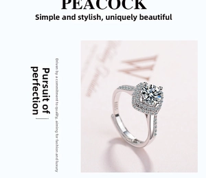 Macro shot of S925 sterling silver ring with halo cushion-cut cubic zirconia stones