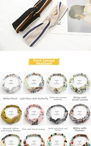 Detailed grid of floral chiffon cross-knot headbands with elastic bands in various patterns