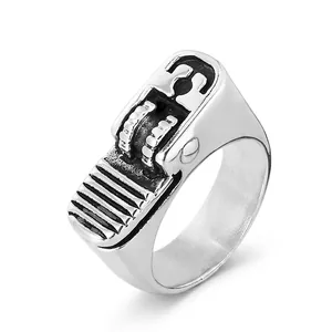 Creative Lighter Head Shape Ring For Men Titanium Steel Vintage Punk Gothic Hip Hop Jewelry Silver Black Color Novelty Gift