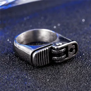 Steampunk lighter wheel ring made of titanium steel with industrial gear design