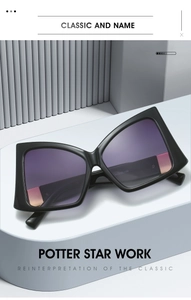 Detail of trendy bow-tie shaped sunglasses with gradient purple lenses and frame dimensions