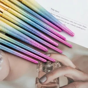 10pcs gradient glitter makeup brush set with shimmering handles for professional beauty