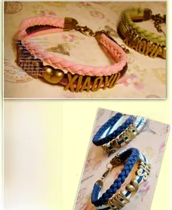 DIY bohemian woven bracelet with antique bronze alloy letter sliders and heart charms