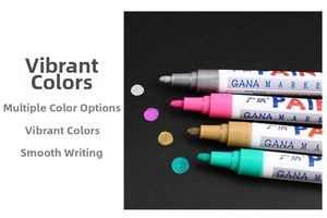 Close-up of four-color waterproof oil-based paint markers with round nibs for signage