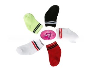 5-pack striped knitted socks for 18 inch dolls in neon green black white and red colors