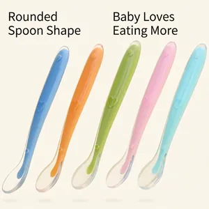 Baby Feeding Spoons Silicone Soft Tip Training Spoons Food Grade Infant Utensils Non Slip Heart Handle