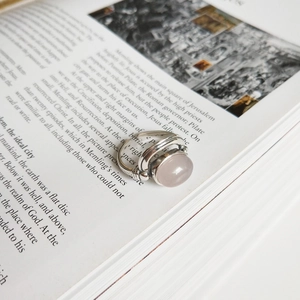 Vintage 925 Sterling Silver Ring With Rose Quartz Pink Crystal Adjustable Open Finger Jewelry For Women