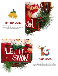 Détail de la texture du rotin et du bonhomme de neige sur la couronne de Noël