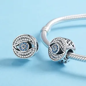 925 silver blue evil eye charm bead with pavé zircon stones for DIY charm bracelets