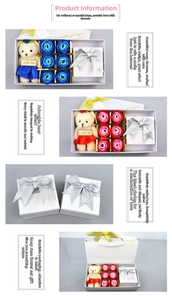 Preserved soap roses gift box featuring a cute teddy bear and a white gift bag set