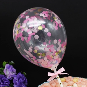 Confetti Balloon Cake Topper Transparent Latex Sequins For Birthday Wedding Party Ins Style With Bow Ribbon Star Stick