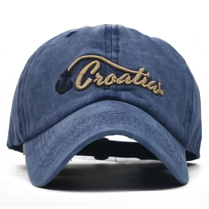 Vintage-Baseballcap aus blau gewaschenem Denim mit Kroatien-Stickerei und Anker