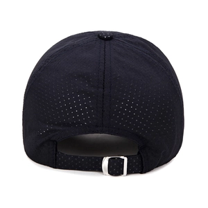 Breathable black quick-dry sports cap featuring mesh holes and metal back adjustment strap