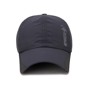 Quick-dry dark grey sports baseball cap with breathable mesh and SPORTS lettering