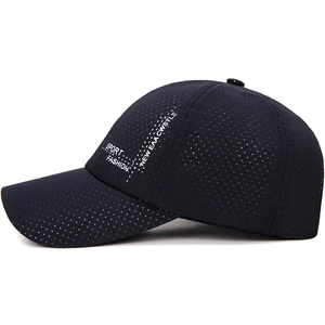 Black mesh baseball cap with Sport Fashion lettering for summer outdoor sun protection
