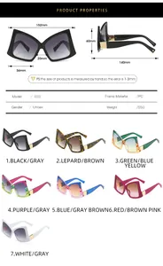 Detailed size specifications for bow-shaped oversized hip hop trendy sunglasses