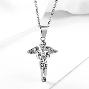 Hip hop style silver wing angel pendant necklace made of high quality titanium steel